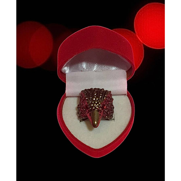 Gothic Stainless Steel Rocker Crow Bird Statement Ring Red Gemstone Size 6.5 - Picture 4 of 13